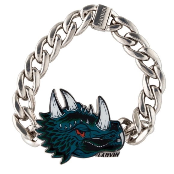 Lanvin Silver Chain Bracelet with Teal Dragon Motif - Picture 1 of 4